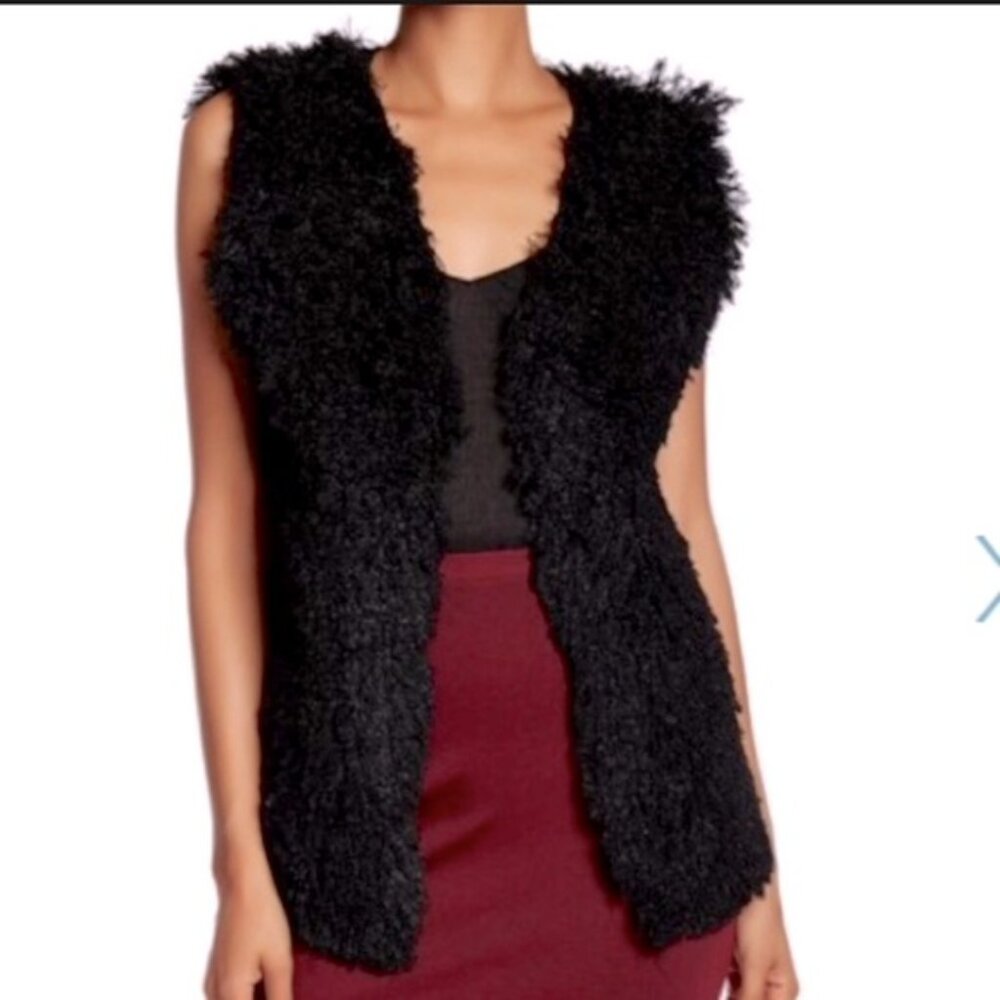 Betsey Johnson Long Black Faux Fur Vest. Size L.